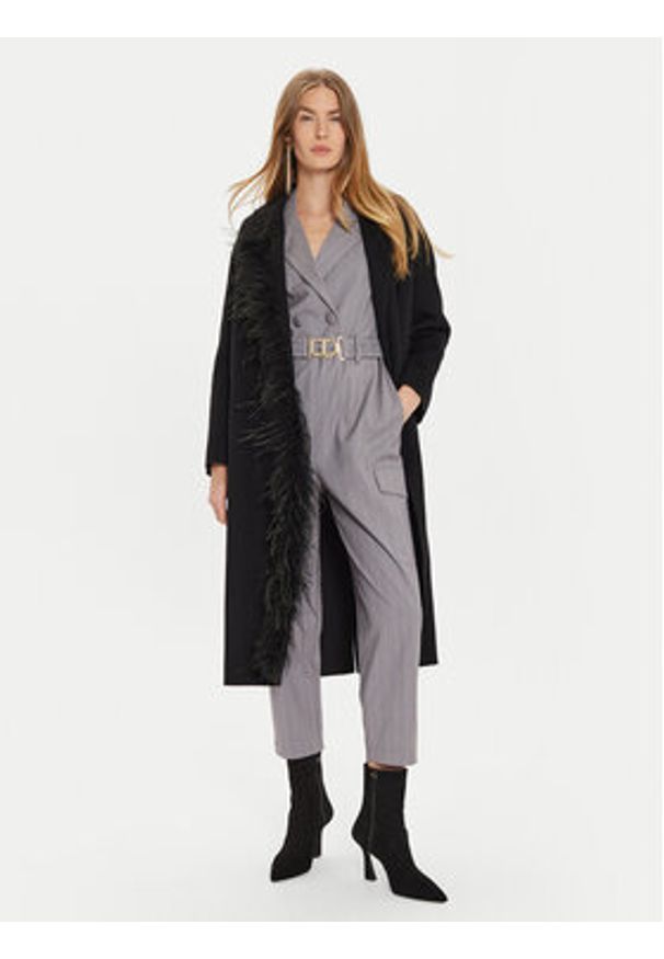 TwinSet - TWINSET Płaszcz wełniany 242TP2065 Czarny Regular Fit. Kolor: czarny. Materiał: wełna