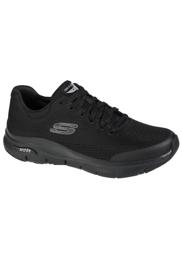 skechers - Buty do chodzenia męskie, Skechers Arch Fit. Kolor: czarny. Materiał: syntetyk, dzianina, materiał. Szerokość cholewki: normalna. Wzór: gładki. Sport: turystyka piesza