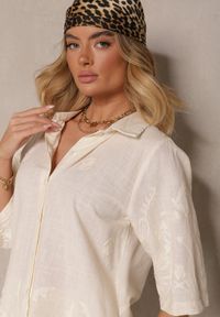 Renee - Jasnobeżowy Komplet z Bawełny Spodnie o Szerokim Kroju i Koszula Divisna. Kolor: beżowy. Materiał: bawełna #3
