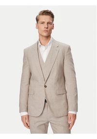 Hugo - HUGO Garnitur Arti/Hesten242V1X 50559671 Beżowy Extra Slim Fit. Kolor: beżowy. Materiał: bawełna, len #10