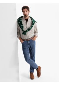 Ombre Clothing - Bawełniana koszula męska REGULAR FIT w drobne paski – beżowa V1 - Rozmiar: L. Kolor: beżowy. Materiał: bawełna. Wzór: paski. Styl: klasyczny