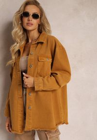 Renee - Brązowa Bawełniana Jeansowa Kurtka Oversize z Kieszeniami i Metalowymi Guzikami Malvo. Typ kołnierza: kołnierzyk klasyczny. Kolor: brązowy. Materiał: bawełna, jeans. Długość rękawa: długi rękaw. Długość: długie. Styl: klasyczny