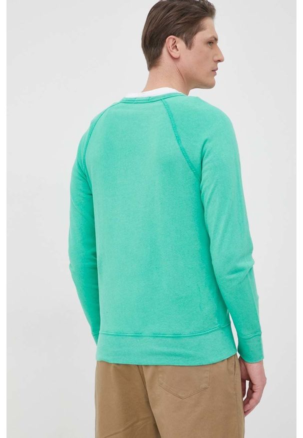Polo Ralph Lauren bluza bawełniana męska kolor zielony gładka. Typ kołnierza: polo. Kolor: zielony. Materiał: bawełna. Długość rękawa: raglanowy rękaw. Wzór: gładki