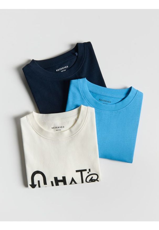 Reserved - Bawełniany t-shirt 3 pack - złamana biel. Materiał: bawełna