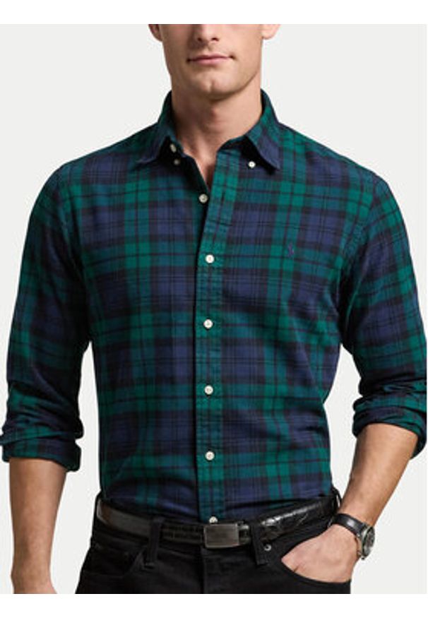 Polo Ralph Lauren Koszula 710953891001 Zielony Custom Fit. Typ kołnierza: polo. Kolor: zielony. Materiał: bawełna