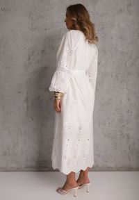 Renee - Biała Boho Sukienka z Bawełny z Haftem Wiązaniem i Ażurowymi Detalami Adrirena. Okazja: na co dzień. Kolor: biały. Materiał: bawełna. Długość rękawa: długi rękaw. Wzór: ażurowy, haft. Typ sukienki: proste. Styl: boho #8