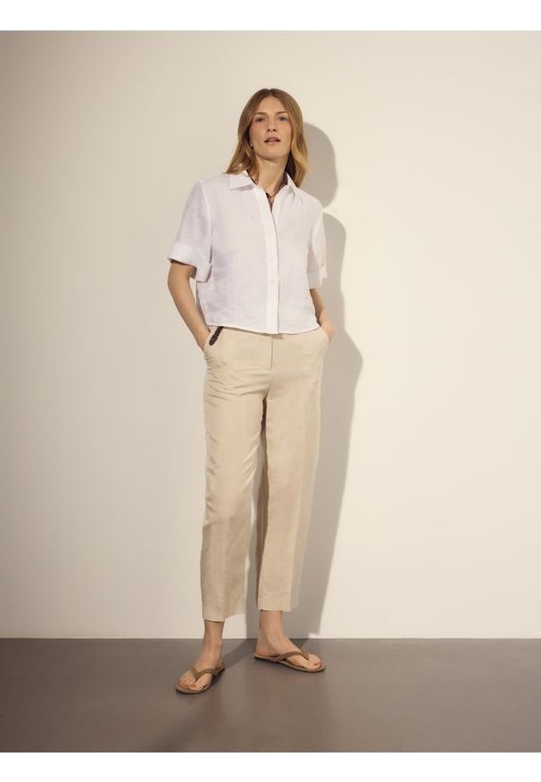 Reserved - Spodnie z lnem i wiskozą - beżowy. Kolor: beżowy. Materiał: wiskoza, len