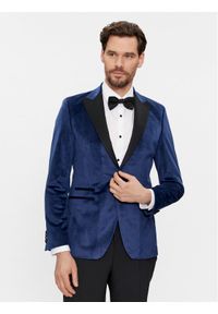 Karl Lagerfeld - KARL LAGERFELD Marynarka 155270 541009 Granatowy Slim Fit. Typ kołnierza: dekolt w karo. Kolor: niebieski. Materiał: syntetyk