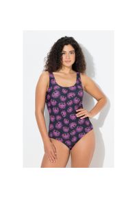 ULLA POPKEN - Damskie Kostium kąpielowy kwiaty i fajerwerki bez miękkich miseczek. Kolekcja: plus size. Kolor: czarny. Materiał: poliester, elastan, poliamid, materiał. Wzór: kwiaty #1