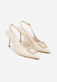 Born2be - Beżowe Sandały na Szpilce z Cyrkoniową Klamrą Starstone. Okazja: na wesele, na co dzień, na ślub cywilny. Zapięcie: klamry. Kolor: beżowy. Materiał: jeans. Obcas: na szpilce. Styl: casual, klasyczny, elegancki #2