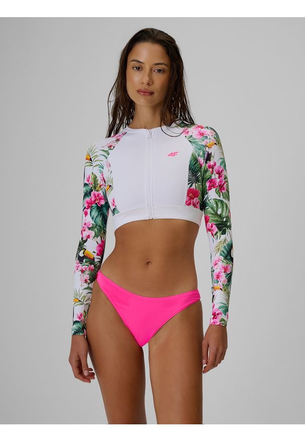 4f - 4F Longsleeve do pływania i sportów wodnych z filtrem UPF50+ damski - multikolor M. Kolor: wielokolorowy. Materiał: materiał, skóra, dzianina. Długość rękawa: długi rękaw. Wzór: nadruk. Sezon: lato. Sport: żeglarstwo, pływanie