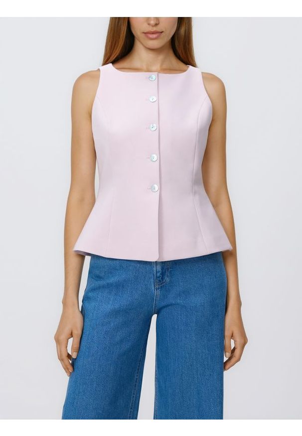 Reserved - Taliowana kamizelka garniturowa - pastelowy róż. Kolor: różowy. Materiał: tkanina. Wzór: gładki