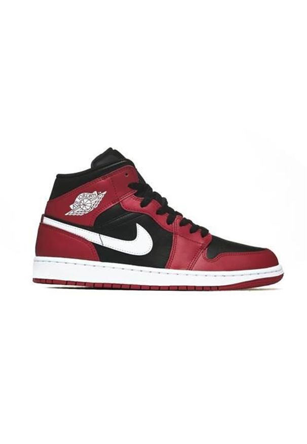 Buty koszykarskie męskie Nike Air Jordan 1 Mid. Zapięcie: sznurówki. Kolor: czerwony. Materiał: guma, tkanina, skóra, materiał, syntetyk. Szerokość cholewki: normalna. Model: Nike Air Jordan