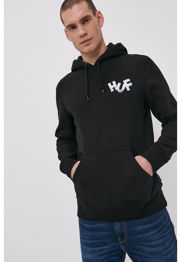 HUF - Bluza. Kolor: czarny. Materiał: dzianina. Wzór: nadruk