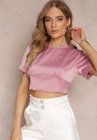 Renee - Ciemnoróżowa Bluzka z Krótkim Rękawem i Węzłem z Tyłu Mankira. Kolor: różowy. Długość rękawa: krótki rękaw. Długość: krótkie #5