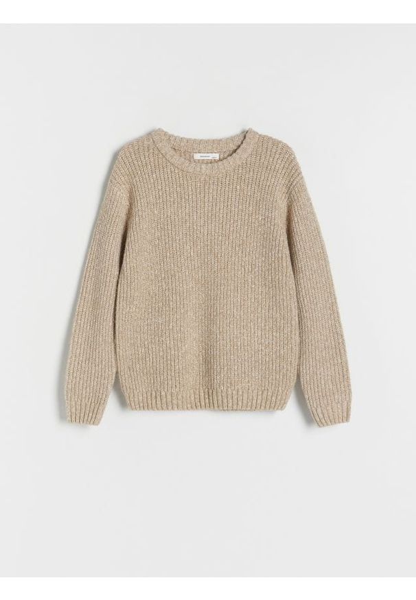 Reserved - Melanżowy sweter - beżowy. Kolor: beżowy. Materiał: bawełna, dzianina. Wzór: melanż. Styl: klasyczny