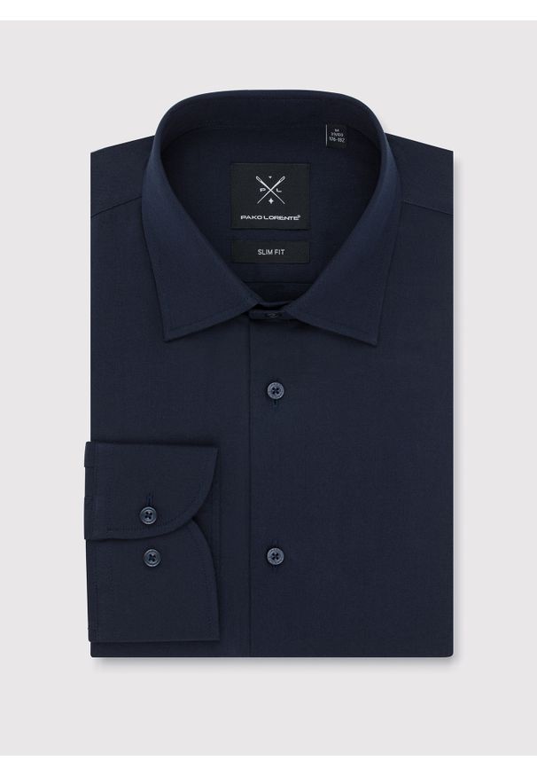 Pako Lorente - PAKO LORENTE – Granatowa koszula męska. Kolor: niebieski. Materiał: bawełna. Długość rękawa: długi rękaw. Długość: długie. Wzór: gładki