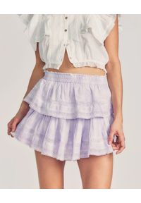 LOVE SHACK FANCY - Fioletowa mini spódnica Ruffle. Kolor: fioletowy, różowy, wielokolorowy. Materiał: koronka, bawełna. Wzór: koronka