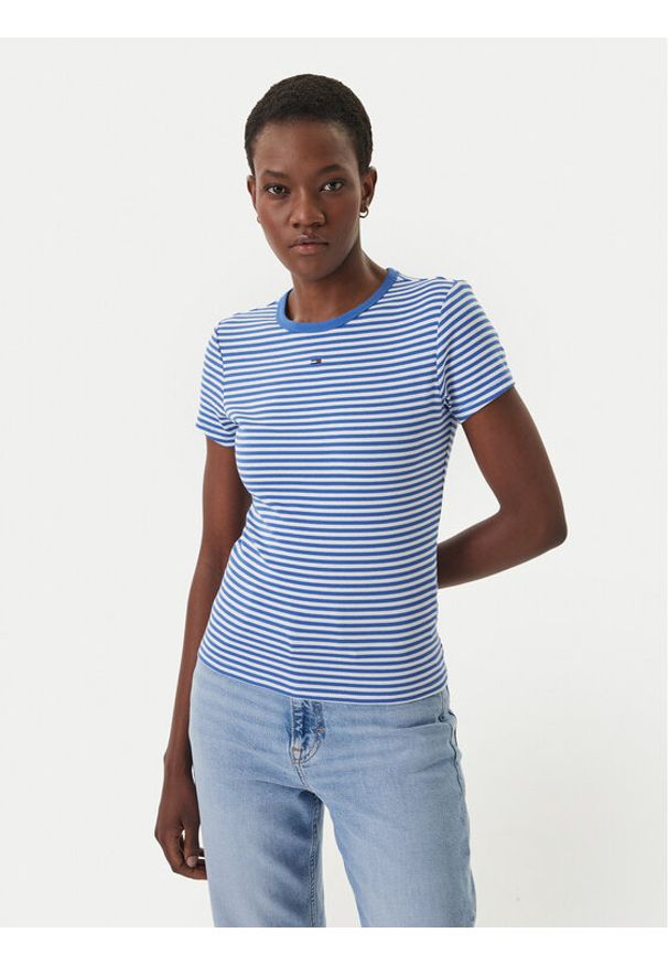 Tommy Jeans T-Shirt Essential DW0DW17383 Niebieski Slim Fit. Kolor: niebieski. Materiał: bawełna