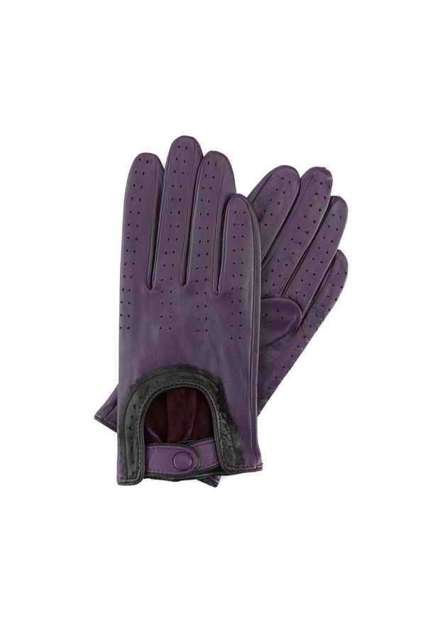 Wittchen - Damskie rękawiczki skórzane samochodowe. Kolor: fioletowy. Materiał: skóra. Wzór: aplikacja. Styl: elegancki