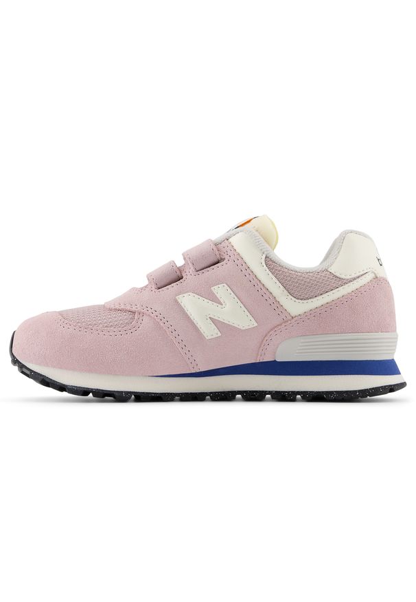 Buty dziecięce New Balance PV574VPK – różowe. Zapięcie: rzepy. Kolor: różowy. Materiał: guma, materiał, syntetyk. Szerokość cholewki: normalna. Model: New Balance 574. Sport: turystyka piesza