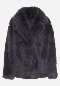 Born2be - Granatowa Dwurzędowa Kurtka Futerko o Fasonie Oversize Asinella. Okazja: na spacer, na randkę, na co dzień. Kolor: niebieski. Materiał: futro. Styl: casual #3