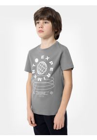 4F JUNIOR - T-shirt z nadrukiem chłopięcy. Kolor: szary. Materiał: bawełna. Wzór: nadruk