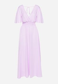 Born2be - Jasnofioletowa Sukienka z Rozkloszowanymi Rękawami Gumką w Pasie i Wiązaniem na Plecach Larielle. Okazja: na co dzień, na imprezę. Typ kołnierza: dekolt w kształcie V. Kolor: fioletowy. Materiał: bawełna. Typ sukienki: proste. Styl: casual, elegancki #5