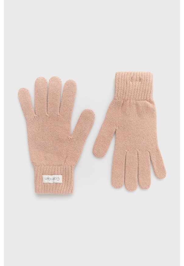 Calvin Klein - Rękawiczki z domieszką wełny. Kolor: różowy. Materiał: wełna