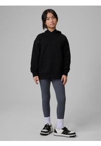 4f - 4F Bluza dresowa loose z kapturem dziewczęca - czarna 158/164 (12-14 lat). Okazja: na co dzień, na uczelnię. Typ kołnierza: kaptur. Kolor: czarny. Materiał: dresówka. Sezon: lato. Styl: casual #1