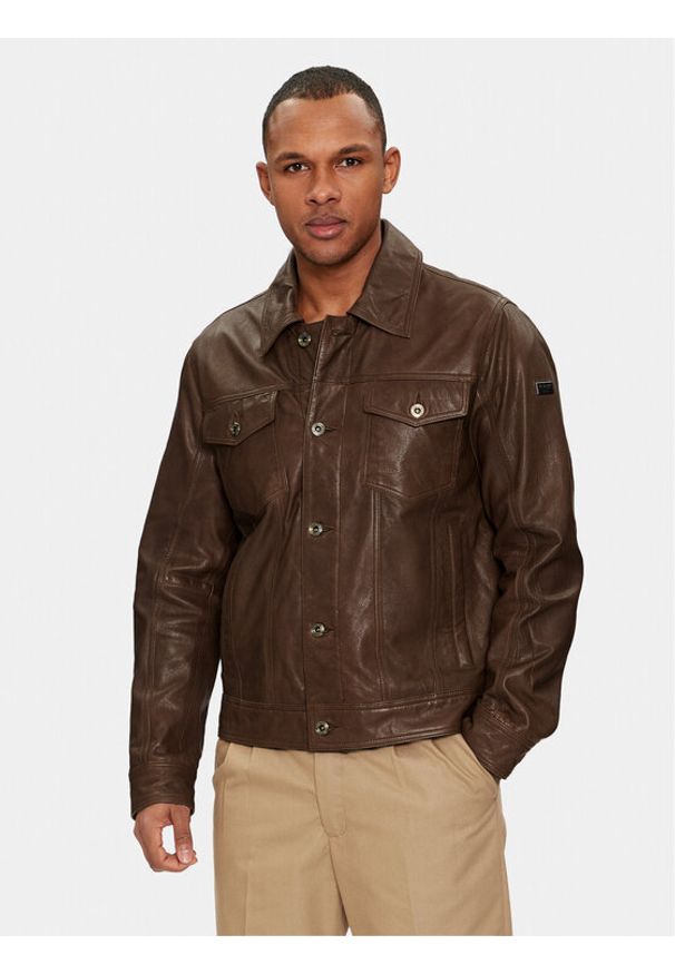 JOOP! Jeans Kurtka skórzana 15 Jean 80000559 Brązowy Regular Fit. Kolor: brązowy. Materiał: skóra