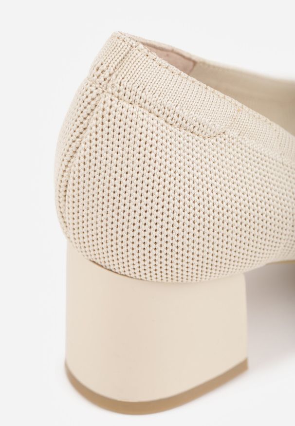 Born2be - Beżowe Czółenka VICES z Dzianiny na Słupku z Amortyzującą Wkładką Waesbella. Okazja: do pracy, na co dzień. Kolor: beżowy. Materiał: dzianina. Obcas: na słupku. Styl: elegancki, casual