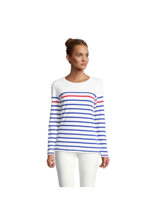 SOL'S - Damska Koszulka Z Długim Rękawem Matelot W Paski. Kolor: czerwony, niebieski, wielokolorowy, biały. Długość rękawa: długi rękaw. Długość: długie. Wzór: paski. Sport: turystyka piesza