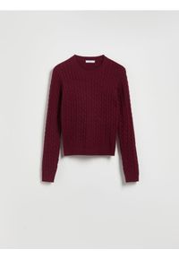 Reserved - Sweter z ozdobnym splotem - bordowy. Kolor: czerwony. Materiał: wiskoza, dzianina. Wzór: ze splotem