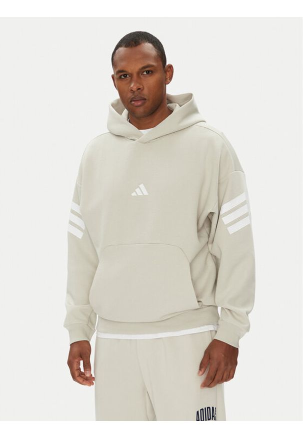 Adidas - adidas Bluza Future Icons 3-Stripes JW7099 Beżowy Regular Fit. Kolor: beżowy. Materiał: bawełna