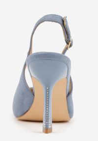 Born2be - Niebieskie Eleganckie Szpilki VICES z Odkrytą Piętą i Cyrkoniami na Obcasie Dianilea. Zapięcie: sprzączka. Kolor: niebieski. Materiał: satyna. Wzór: aplikacja. Obcas: na obcasie. Styl: elegancki. Wysokość obcasa: średni #2