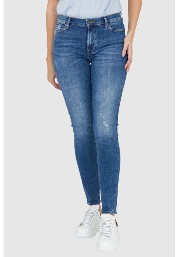 7 FOR ALL MANKIND Jeansy damskie z przetarciami HW SKINNY SLIM ILLUSION Outline, Rozmiar 26. Kolor: niebieski
