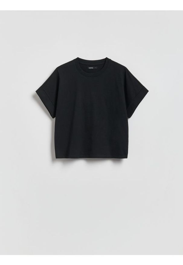 Reserved - Bawełniany t-shirt - czarny. Kolor: czarny. Materiał: bawełna