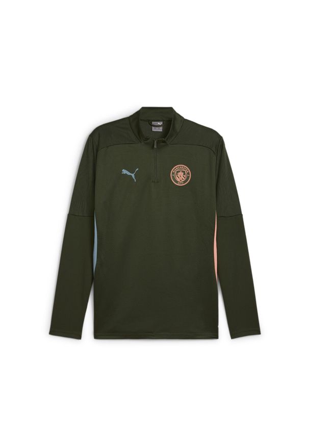 Puma - Męska bluza treningowa Manchester City z zamkiem 1/4 PUMA Myrtle Bold Blue Green. Kolor: zielony, niebieski, wielokolorowy