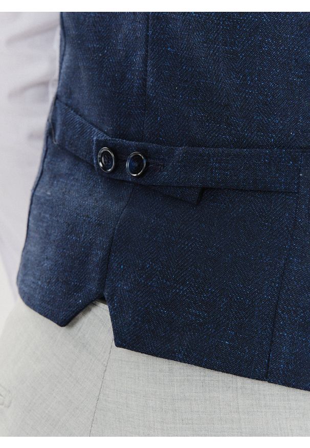 Pako Lorente - PAKO LORENTE – Jednorzędowa kamizelka męska w kolorze granatowym. Kolor: niebieski. Materiał: poliamid, wełna, len, bawełna, elastan