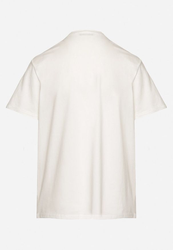 Born2be - Biała Bawełniana Bluzka T-shirt Ozdobiona Cyrkoniami Marivista. Okazja: na co dzień. Kolor: biały. Materiał: bawełna. Długość rękawa: krótki rękaw. Długość: krótkie. Wzór: aplikacja. Styl: casual, klasyczny, elegancki