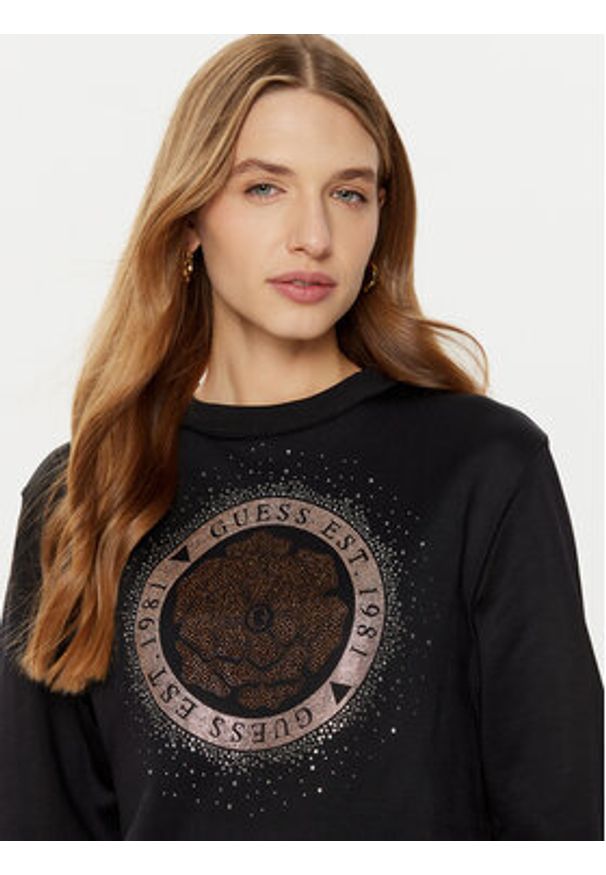 Guess Bluza W5RQ05 K7EX1 Czarny Regular Fit. Kolor: czarny. Materiał: syntetyk, bawełna