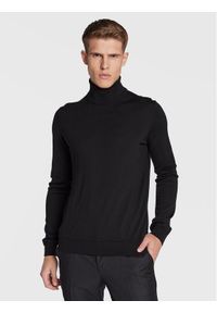 Hugo - HUGO Golf San Thomas-M 50474174 Czarny Slim Fit. Typ kołnierza: golf. Kolor: czarny. Materiał: wełna
