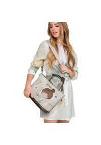 Torebka damska Anekke, z dekoracyjnym nadrukiem i metalowym logo z podwójną rączką oraz regulowanym paskiem zapinana na zamek, brązowa, 42801-222. Kolor: brązowy. Wzór: nadruk. Styl: casual, elegancki. Rodzaj torebki: na ramię #5