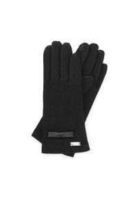 Wittchen - Damskie rękawiczki z małą kokardką. Kolor: czarny. Materiał: wełna. Wzór: haft. Sezon: zima. Styl: klasyczny, elegancki #1