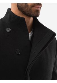 Ombre Clothing - Płaszcz męski z asymetrycznym zapięciem - czarny V2 OM-COWC-0102 - XXL. Kolor: czarny. Materiał: poliester #6