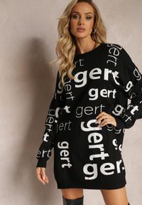 Renee - Czarno-Biały Sweter Oversize w Nadruki Nianre. Kolor: czarny. Długość rękawa: długi rękaw. Długość: długie. Wzór: nadruk. Styl: elegancki #1