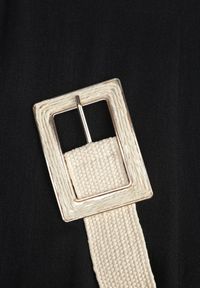 Renee - Czarne Spodnie High Waist Wide Leg z Wiskozą z Plecionym Paskiem Aridine. Okazja: na co dzień. Stan: podwyższony. Kolor: czarny. Materiał: wiskoza. Styl: elegancki, casual #3