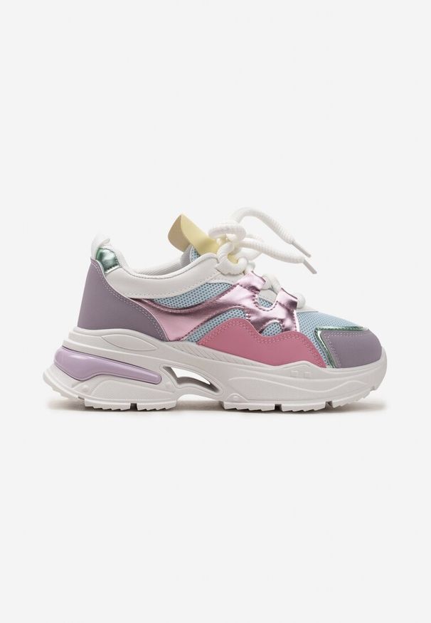 Born2be - Różowo-Fioletowe Sneakersy na Grubej Podeszwie z Ozdobnymi Sznurówkami Robella. Okazja: na co dzień. Kolor: różowy. Wzór: ze splotem