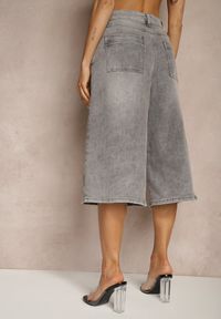 Renee - Szare Szorty Jeansowe Bermudy Baggy Talienne. Okazja: na co dzień. Stan: podwyższony. Kolor: szary. Materiał: jeans. Sezon: wiosna, lato. Styl: casual